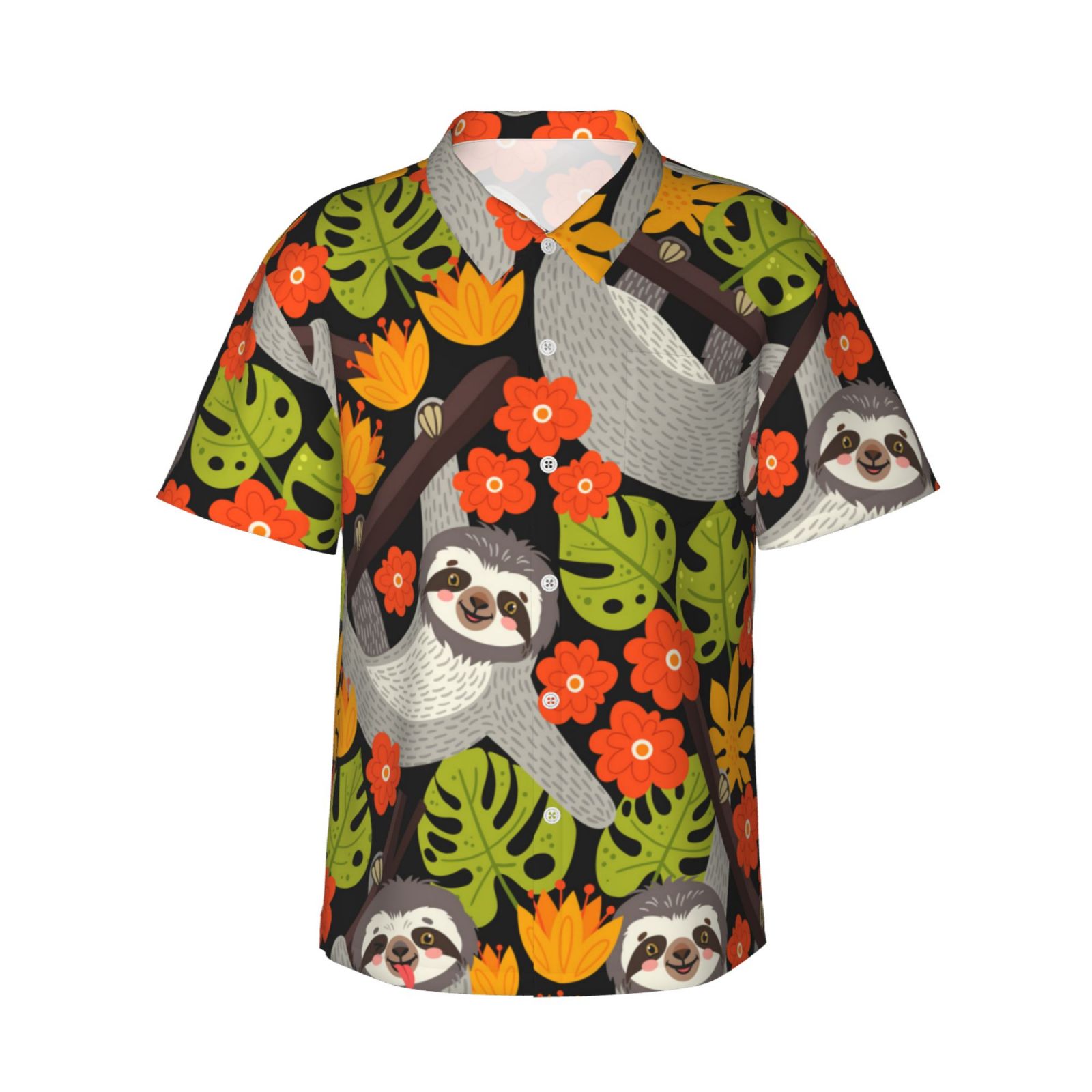 Visesunny Men's Sloth In The Jungle Hawaiian Shirt - Short Sleeve Button Down, Quick Dry, Multicolor Large