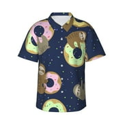 Kll Men'S Hawaiian Shirt Short Sleeve Button Down Beach Shirts-Sloth With Donuts