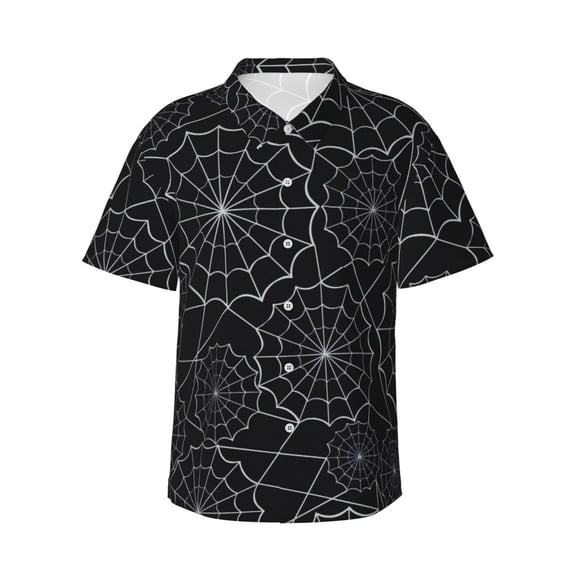 Kll Men'S Hawaiian Shirt Short Sleeve Button Down Beach Shirts-Spider Web Black