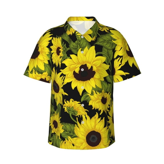 Kll Men'S Hawaiian Shirt Short Sleeve Button Down Beach Shirts-Sunflowers In Vintage