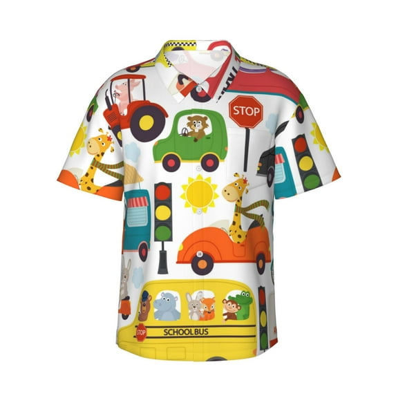 Kll Men'S Hawaiian Shirt Short Sleeve Button Down Beach Shirts-Transports With Animals