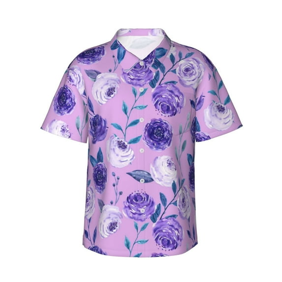 Kll Men'S Hawaiian Shirt Short Sleeve Button Down Beach Shirts-Violet