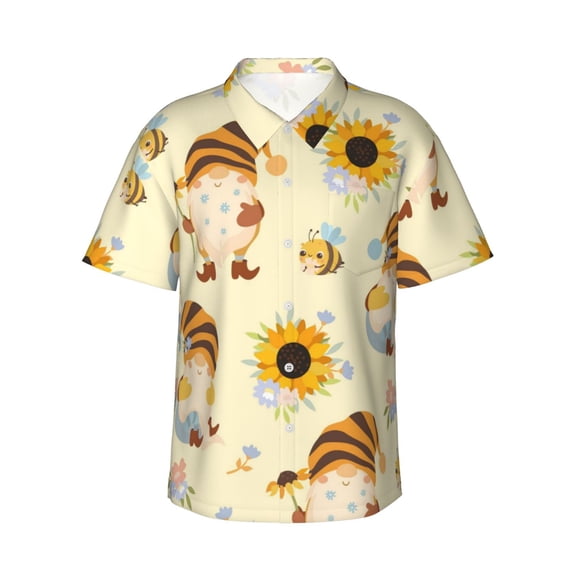 Kll Men'S Hawaiian Shirt Short Sleeve Button Down Beach Shirts-Watercolor Bee Honey Honeycomb Bee