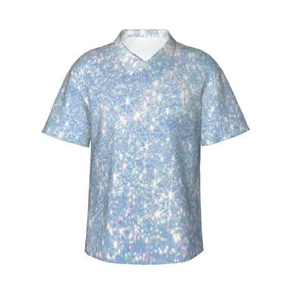 Kll Men'S Hawaiian Shirt Short Sleeve Button Down Beach Shirts-White Bule Glitter
