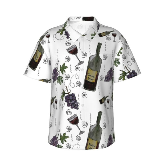 Kll Men'S Hawaiian Shirt Short Sleeve Button Down Beach Shirts-Wine Bottles And Grapes
