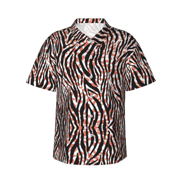 Kll Men'S Hawaiian Shirt Short Sleeve Button Down Beach Shirts-Zebra Skin And Leopard Print