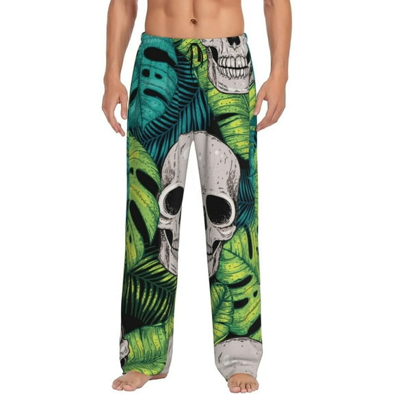 Kll Mens Pajama Pants For Men,Mens Lounge Pants,Funny Gifts For Men,Men'S Pajama Bottoms-Skull And Palm Leaves