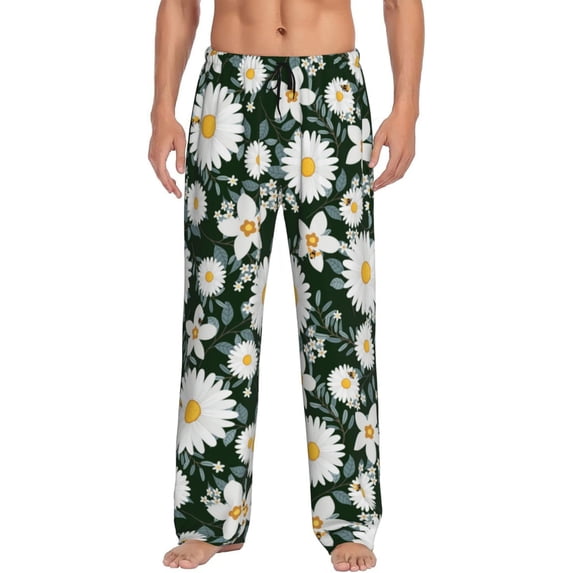 Kll Mens Pajama Pants For Men,Mens Lounge Pants,Funny Gifts For Men,Men'S Pajama Bottoms-White Daisies And Bee