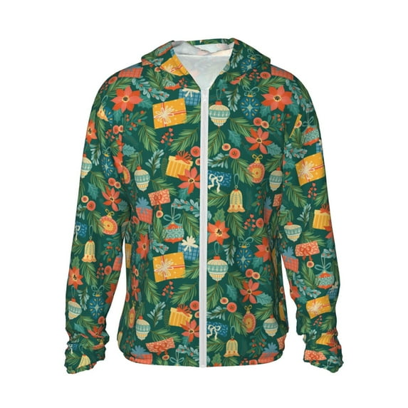 Kll Merry Christmas Print Men'S Women’s Upf 50+ Sun Protection Outdoor Hoodie Jacket Long Sleeve Fishing Hiking Performance Shirt- Xx-Large