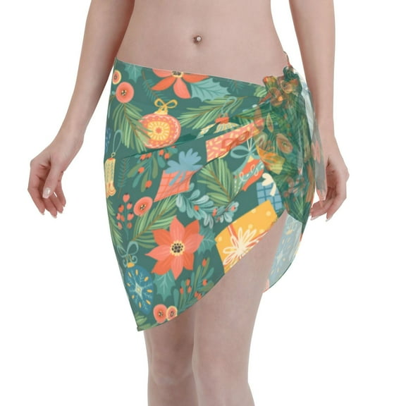 Kll Merry Christmas Print Women'S Sarong Coverups Short Bathing Suit Wrap Skirt Beach Wrap Swimsuit Cover Ups