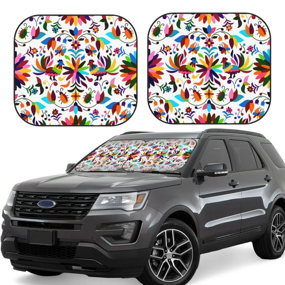 Kll Mexican Bright Style Windshield Sun Shade 2-Piece Foldable Car Front Window Sunshade For Most Sedans Suv Truck - Auto Sun Blocker Visor Protector Blocks Max Uv Rays - Medium