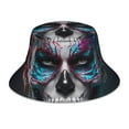 thumbnail image 1 of Kll Modern Abstract Colorful Skull Bucket Hat for Women Men Packable Travel Beach Sun Hat Outdoor Rave Accessories Reflective Fisherman Cap, 1 of 6