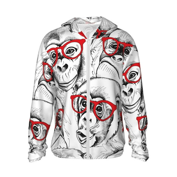 Kll Monkey Print Men'S Women’s Upf 50+ Sun Protection Outdoor Hoodie Jacket Long Sleeve Fishing Hiking Performance Shirt- Xx-Large