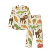 Kll Monkeys In The Jungle Sleepwear Mens Flannel Pajamas,Long Cotton Pj Set