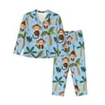 thumbnail image 1 of Kll Monkeys Swinging From Palms Print Women'S Long Sleeve Pajamas With Pants Sleepwear Loungewear 2 Set-X-Large, 1 of 9