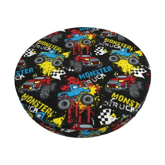 Kll Monster Car Round Bar Chair Cushion Cover 14 Inch,Bar Stool Protector With Elastic, Soft Washable