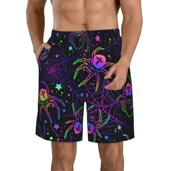 Kll Multi-Colored Spiders Men'S Casual Summer Beach Shorts Hawaiian Shorts With Pockets-3x-Large