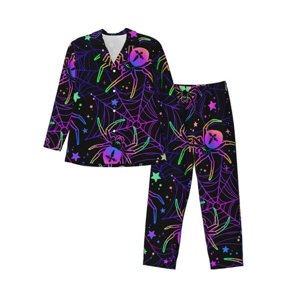 Kll Multi-Colored Spiders Sleepwear Mens Flannel Pajamas,Long Cotton Pj Set