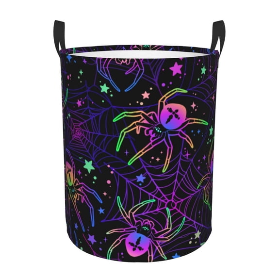 Kll Multi-Colored Spiders Waterproof Foldable Laundry Hamper Bucket With Handles For Storage Bin,Kids Room,Home Organizer (Small)
