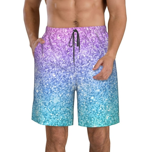 Kll Multicolor Glitter Men'S Casual Summer Beach Shorts Hawaiian Shorts With Pockets-Large