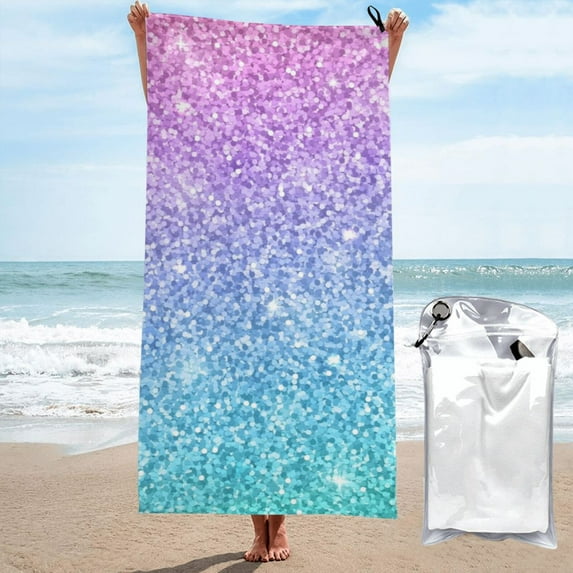 Kll Multicolor Glitter Microfiber Beach Towel Fast Drying,Extra Large 27.5"X55" Sand Free Beach Towel Super Lightweight Towels