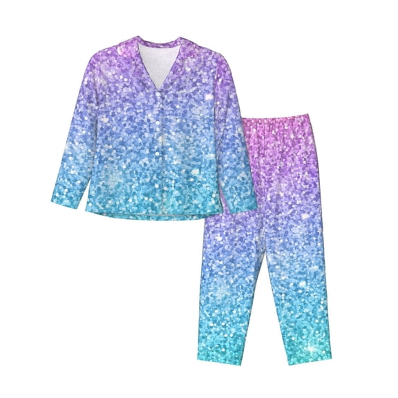 Kll Multicolor Glitter Print Women'S Long Sleeve Pajamas With Pants Sleepwear Loungewear 2 Set-Medium