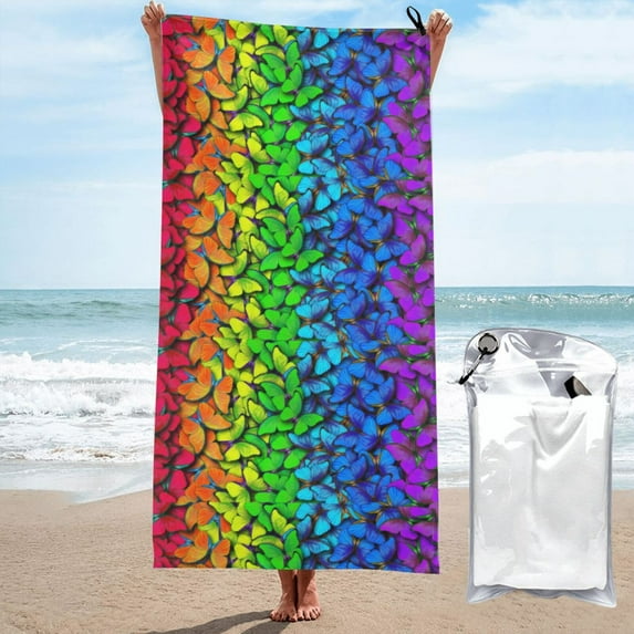 Kll Multicolored Butterflies Microfiber Beach Towel Fast Drying,Extra Large 31.5"X63" Sand Free Beach Towel Super Lightweight Towels For Swimming Pool,Camping,Picnic,Yoga Gym Sports