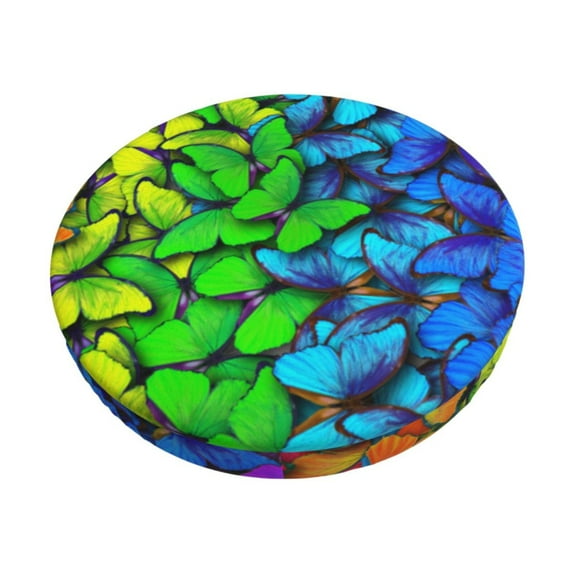 Kll Multicolored Butterflies Round Bar Chair Cushion Cover 12 Inch,Bar Stool Protector With Elastic, Soft Washable
