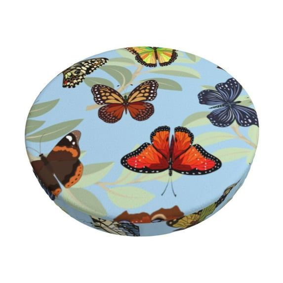 Kll Multicolored Butterflies Round Bar Chair Cushion Cover 14 Inch,Bar Stool Protector With Elastic, Soft Washable