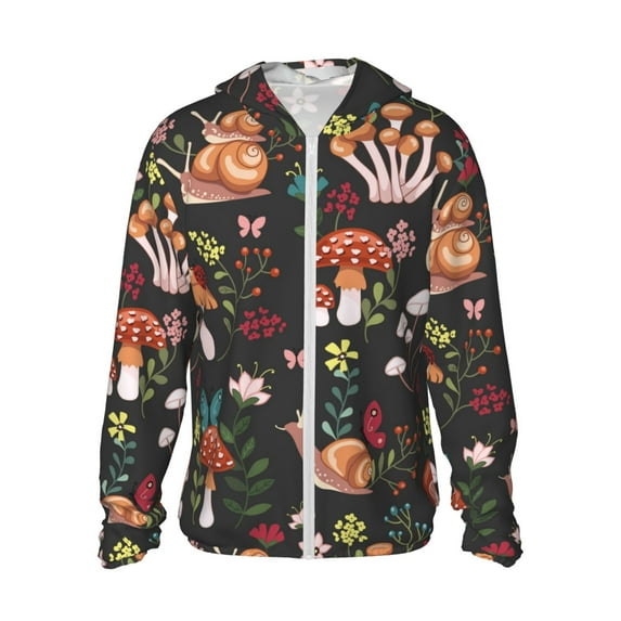Kll Mushroom With Snails Print Men'S Women’s Upf 50+ Sun Protection Outdoor Hoodie Jacket Long Sleeve Fishing Hiking Performance Shirt- 3x-Large