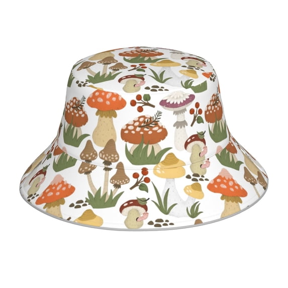Kll Mushrooms Bucket Hat For Women Men Packable Travel Beach Sun Hat Outdoor Rave Accessories Reflective Fisherman Cap