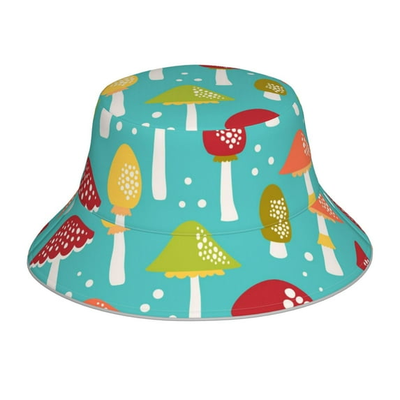 Kll Mushrooms Bucket Hat For Women Men Packable Travel Beach Sun Hat Outdoor Rave Accessories Reflective Fisherman Cap