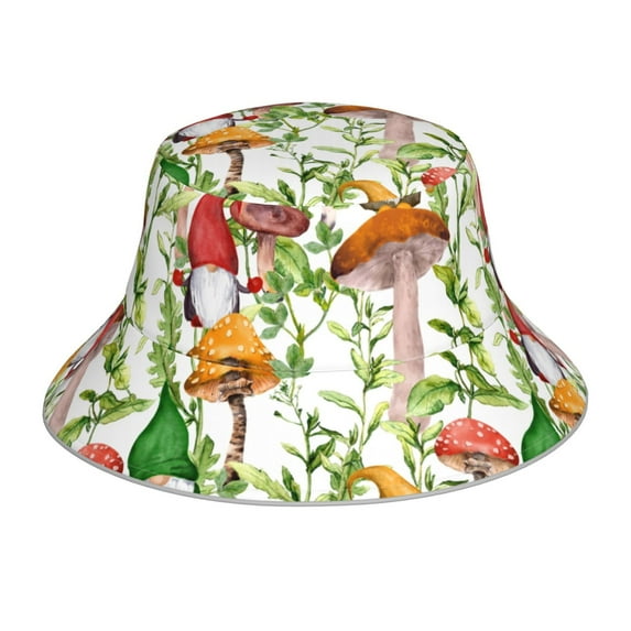 Kll Mushrooms Gnomes Bucket Hat For Women Men Packable Travel Beach Sun Hat Outdoor Rave Accessories Reflective Fisherman Cap