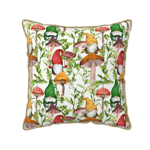 Kll Mushrooms Gnomes Decorative Throw Pillow Covers Velvet Soft For Couch Sofa Bedroom Living Room Outdoor -16"X16"