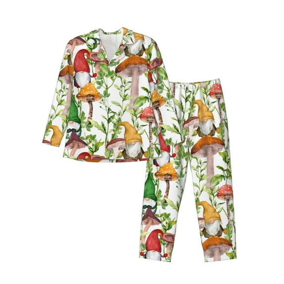 Kll Mushrooms Gnomes Sleepwear Mens Flannel Pajamas,Long Cotton Pj Set