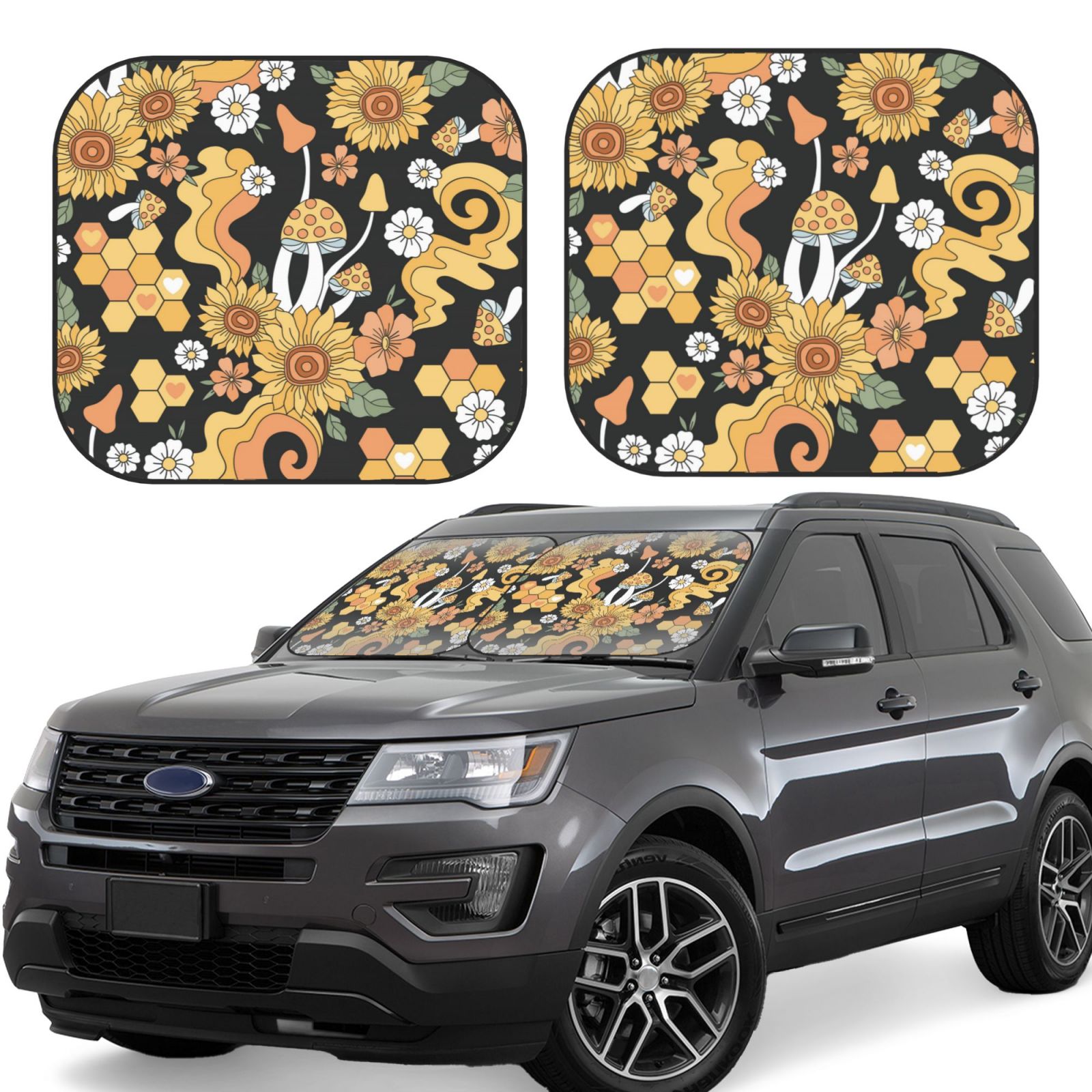 Kll Mushrooms Windshield Sun Shade 2Piece Foldable Car Front Window Sunshade For Most
