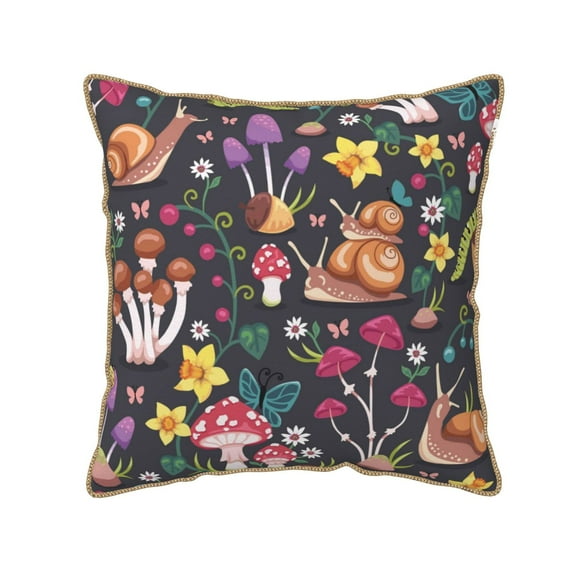 Kll Mushrooms Snails Butterflies Decorative Throw Pillow Covers Velvet Soft For Couch Sofa Bedroom Living Room Outdoor -18"X18"