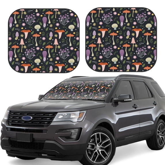 Kll Mushrooms Windshield Sun Shade 2-Piece Foldable Car Front Window Sunshade For Most Sedans Suv Truck - Auto Sun Blocker Visor Protector Blocks Max Uv Rays - Medium