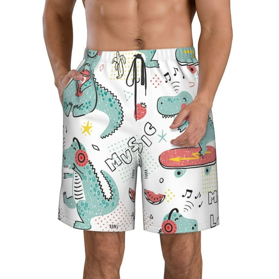 Kll Music Lover Dinosaur Men'S Casual Summer Beach Shorts Hawaiian Shorts With Pockets-Xx-Large