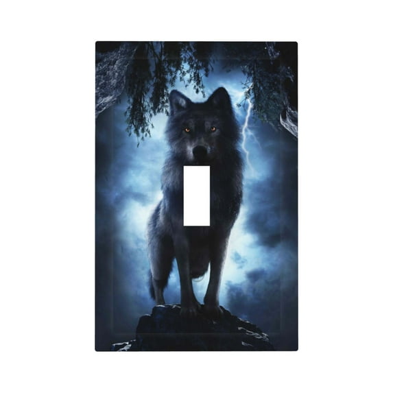 Kll Night Scene Of Wolves Wall Plate,Gloss Finish,Standard Size 1 - 5" X 3", Polycarbonate Thermoplastic,Electric Receptacle Plug Covers