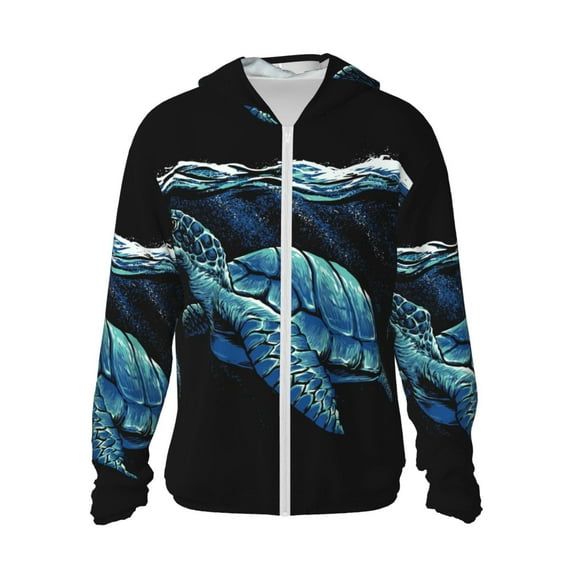 Kll Ocean Turtle Print Men'S Women’s Upf 50+ Sun Protection Outdoor Hoodie Jacket Long Sleeve Fishing Hiking Performance Shirt- Medium