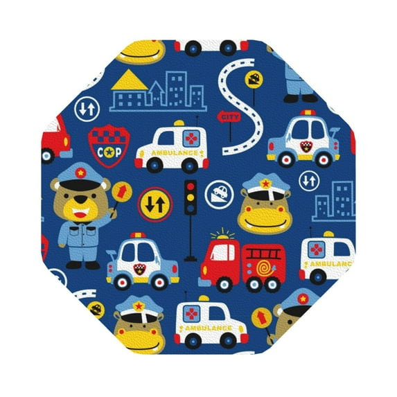Kll Octagon Drink Coasters Set Of 4,Pu Leather Absorbent Coasters Set Decorative Coffee Cup Coasters Housewarming Gift For Home Decor-Animals Rescue Team