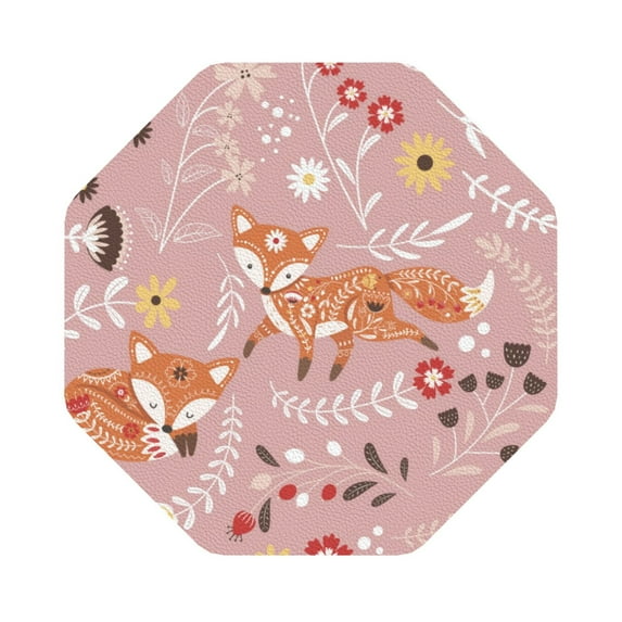 Kll Octagon Drink Coasters Set Of 4,Pu Leather Absorbent Coasters Set Decorative Coffee Cup Coasters Housewarming Gift For Home Decor-Beautiful Fox