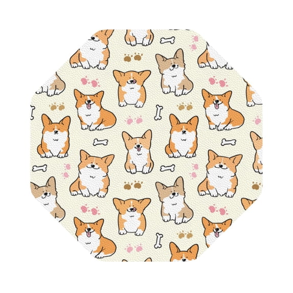 Kll Octagon Drink Coasters Set Of 4,Pu Leather Absorbent Coasters Set Decorative Coffee Cup Coasters Housewarming Gift For Home Decor-Cartoon Corgi