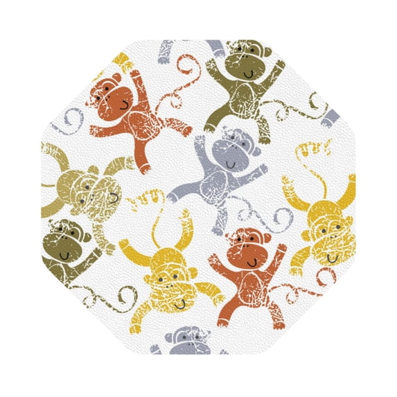 Kll Octagon Drink Coasters Set Of 4,Pu Leather Absorbent Coasters Set Decorative Coffee Cup Coasters Housewarming Gift For Home Decor-Cartoon Monkey