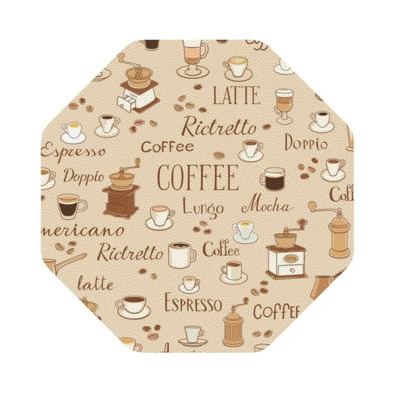 Kll Octagon Drink Coasters Set Of 4,Pu Leather Absorbent Coasters Set Decorative Coffee Cup Coasters Housewarming Gift For Home Decor-Coffee Time