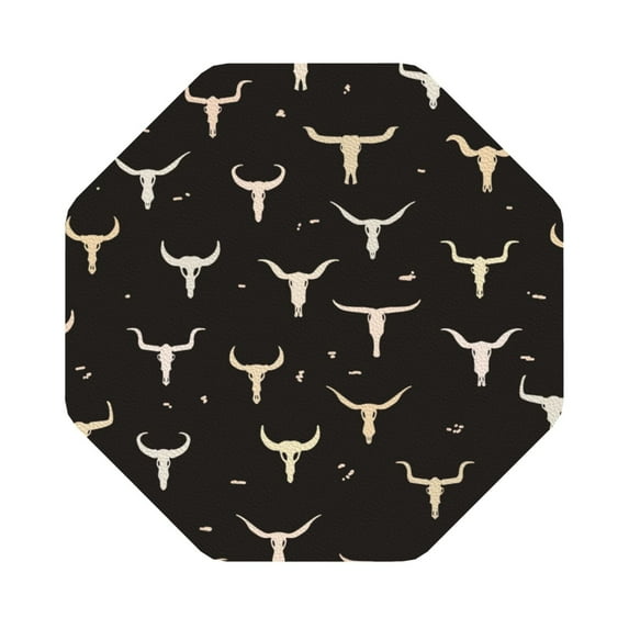 Kll Octagon Drink Coasters Set Of 4,Pu Leather Absorbent Coasters Set Decorative Coffee Cup Coasters Housewarming Gift For Home Decor-Cow Skulls