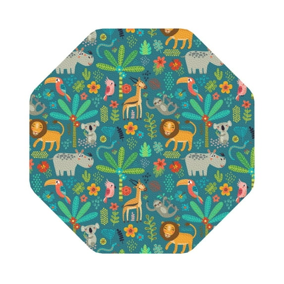 Kll Octagon Drink Coasters Set Of 4,Pu Leather Absorbent Coasters Set Decorative Coffee Cup Coasters Housewarming Gift For Home Decor-Jungle Animals
