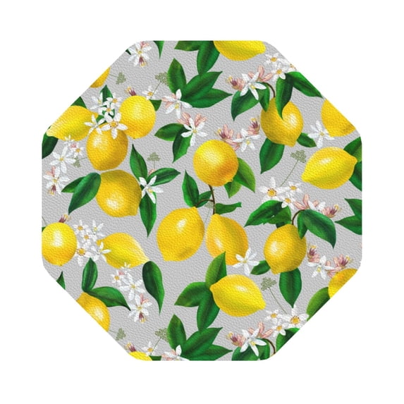 Kll Octagon Drink Coasters Set Of 4,Pu Leather Absorbent Coasters Set Decorative Coffee Cup Coasters Housewarming Gift For Home Decor-Lemon1