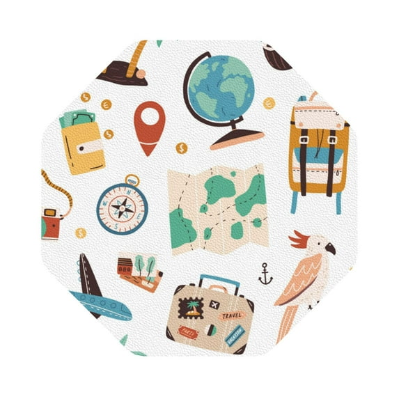 Kll Octagon Drink Coasters Set Of 4,Pu Leather Absorbent Coasters Set Decorative Coffee Cup Coasters Housewarming Gift For Home Decor-Travel1